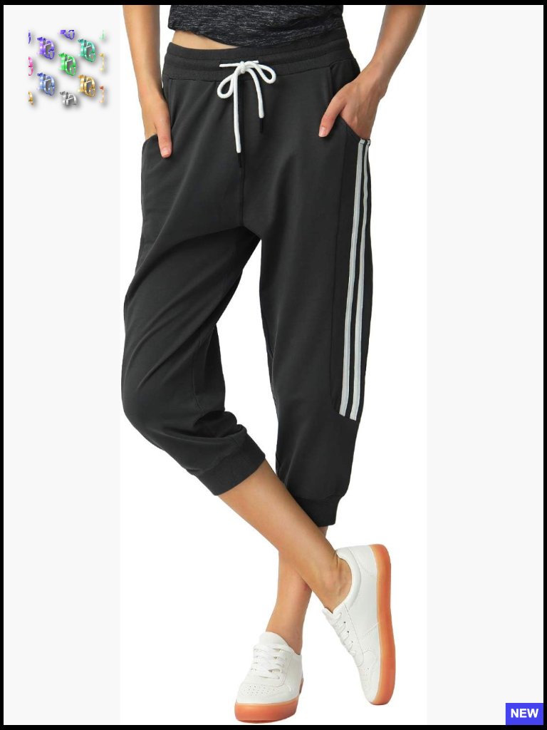 Cropped Joggers With Pockets Elastic Waist Drawstring Capri Sweatpants